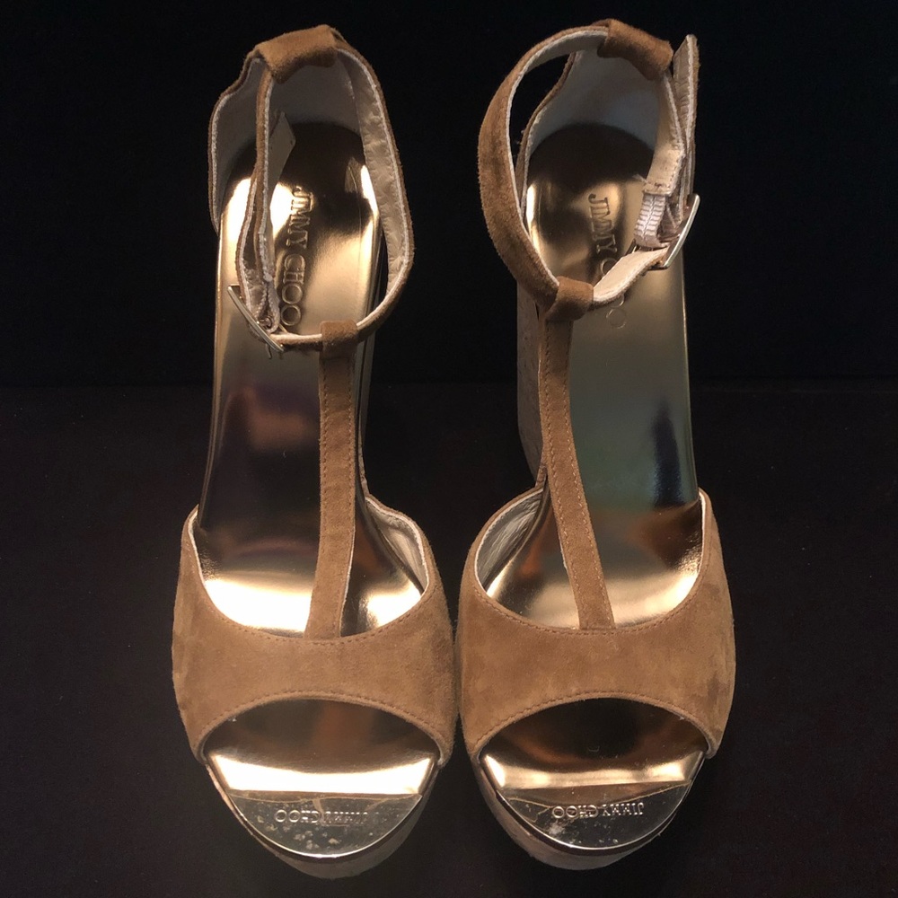 JIMMY CHOO Suede Tan Wedges